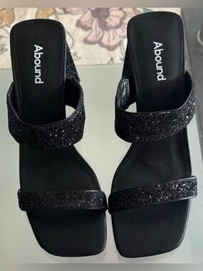 Abound Black Glitter straps Heels party slides mules